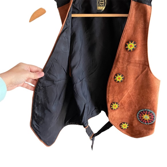 Gammon Shire Vintage Suede Leather Beaded Western Southwest Vest OSFA - Picture 3 of 8